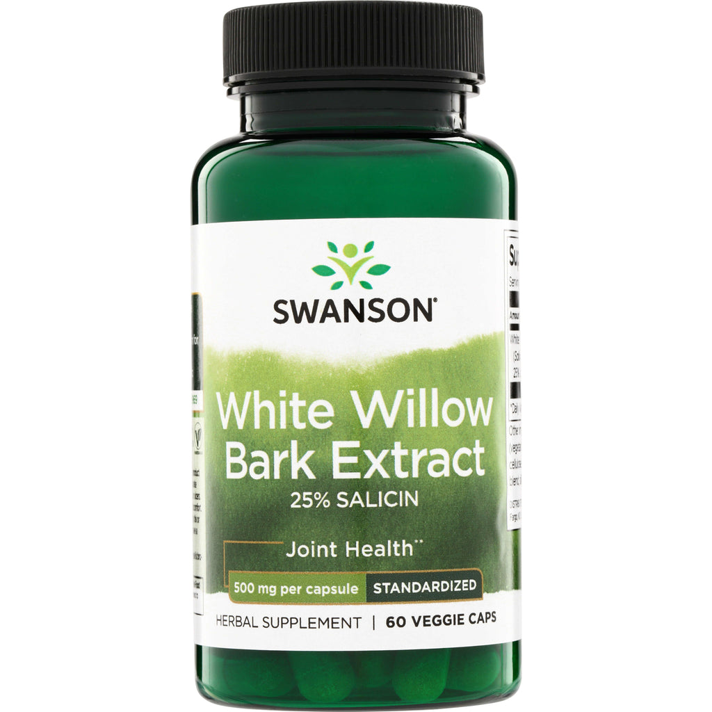 SWH226 | Swanson White Willow Bark Extract, 25% salicin, 500 mg per capsule, 60 veggie caps bottle front - Thumbnail