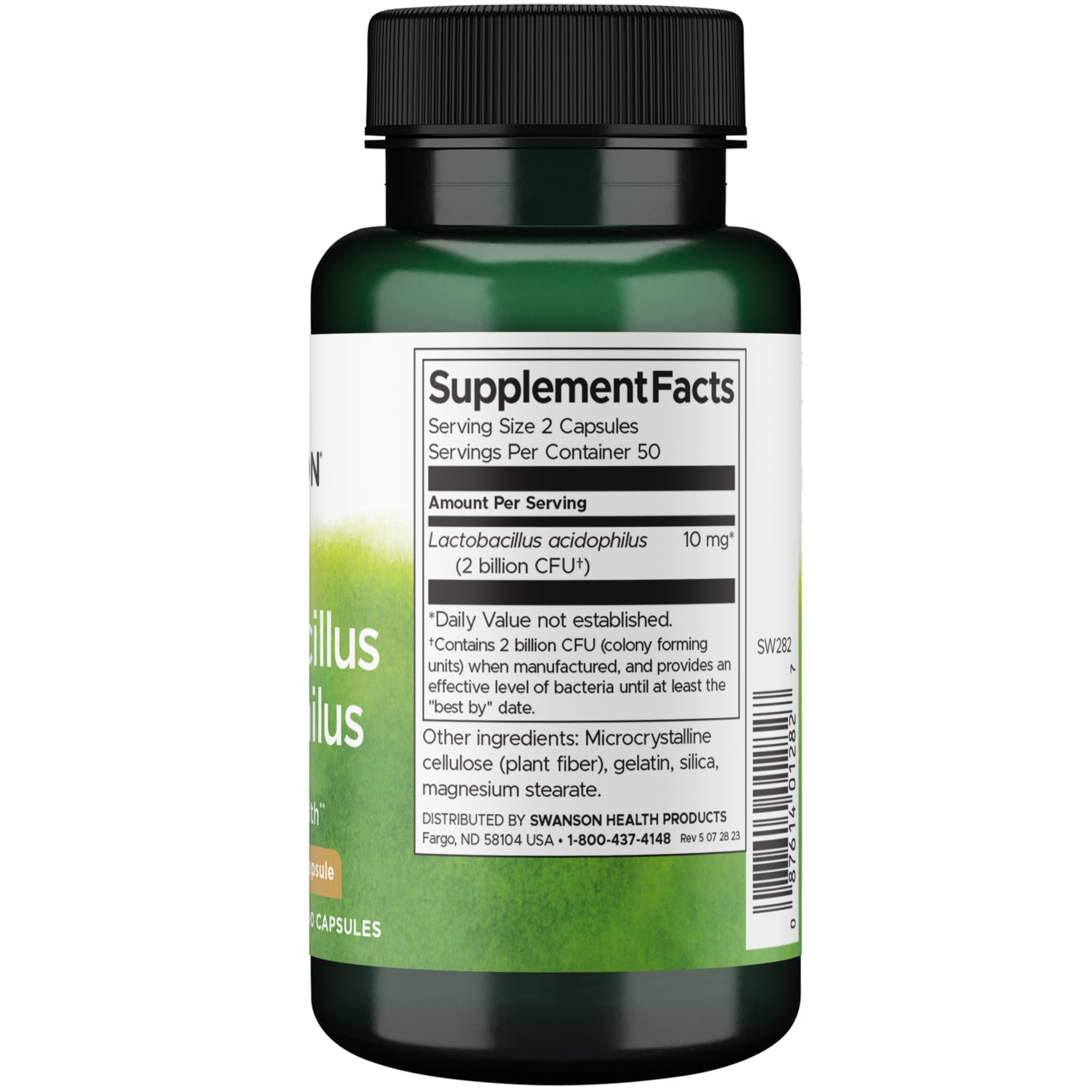 SW282 | Back label with supplement facts and serving information