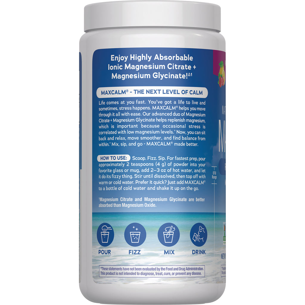 NVT002 | Back label of Natural Vitality Calm magnesium supplement bottle with Supplement Facts and ingredients - Thumbnail