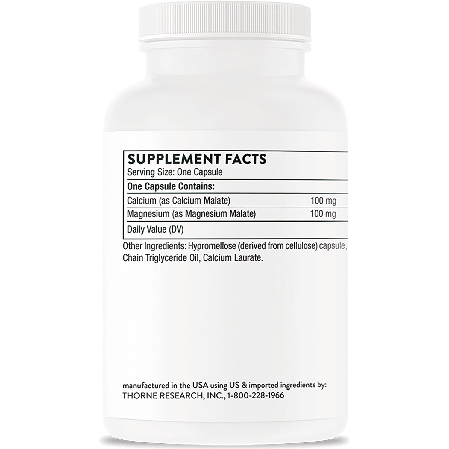 TRN018 | Back label with Supplement Facts: calcium 100 mg, magnesium 100 mg per capsule, other ingredients listed
