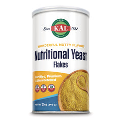 KL545 | KAL Nutritional Yeast Flakes 12 oz canister showing label and wooden spoon with yellow flakes
