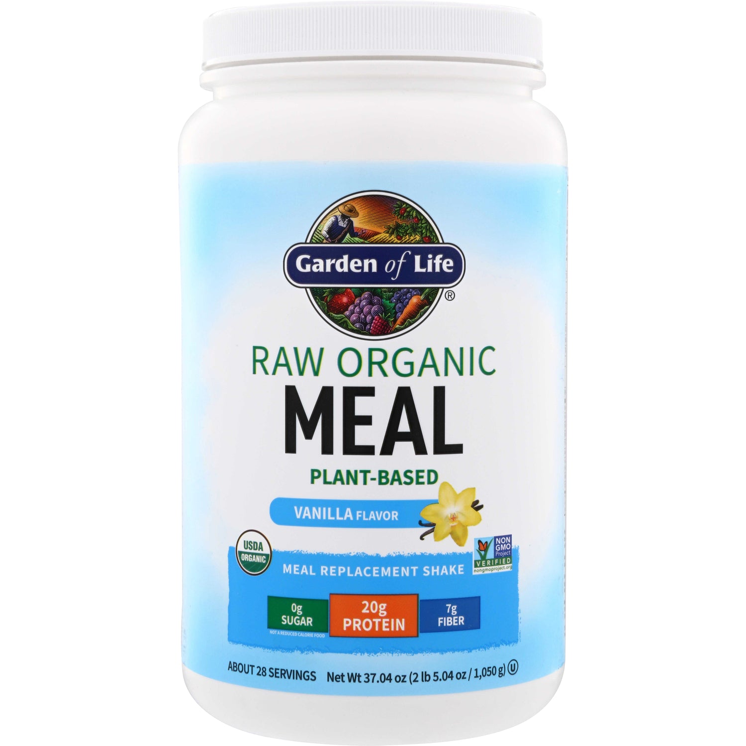 GLF143 | Garden of Life Raw Organic Meal Plant-Based Vanilla meal replacement shake, 20g protein