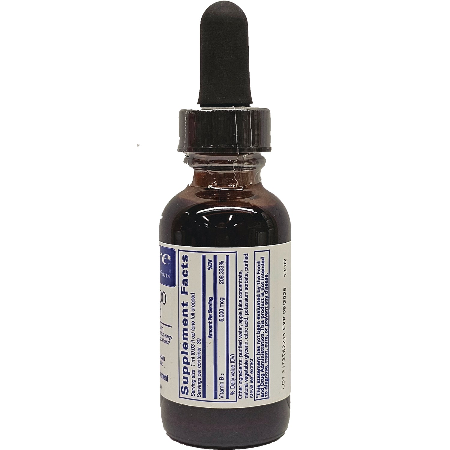 PRN010 | brown glass dropper bottle showing Supplement Facts label on back