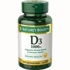 NBY079 | Nature's Bounty D3 1000 IU vitamin supplement bottle, 350 rapid release softgels