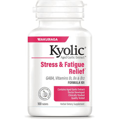 KY098 | Kyolic Stress & Fatigue Relief aged garlic extract supplement bottle front label, 100 tablets