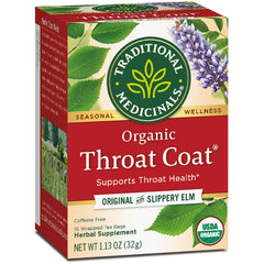 TMD004 | Traditional Medicinals Organic Throat Coat tea, Original with Slippery Elm, 16 wrapped bags, USDA Organic