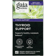 GH022 | Gaia Herbs Thyroid Support box with text supports healthy metabolic balance, 60 vegan liquid phyto-caps