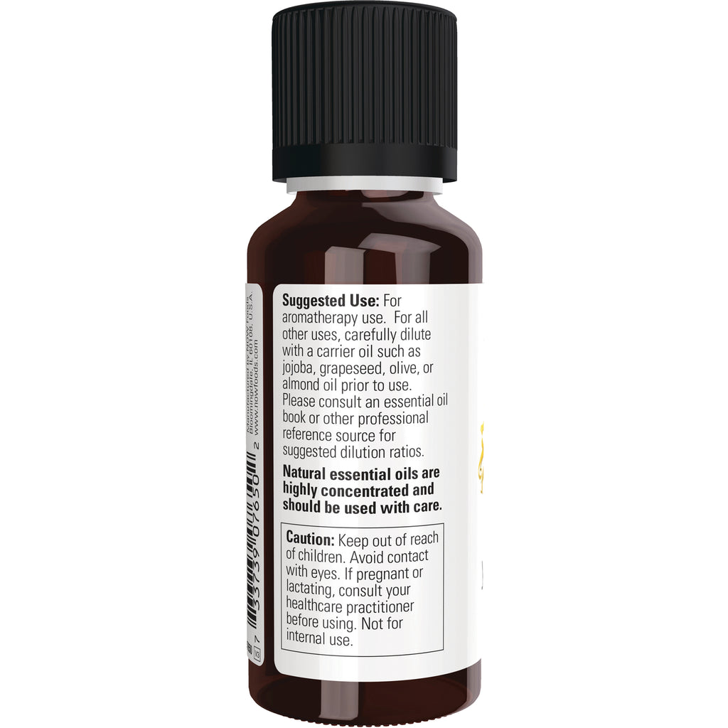 NWF518 | back label on amber essential oil bottle showing suggested use and caution - Thumbnail