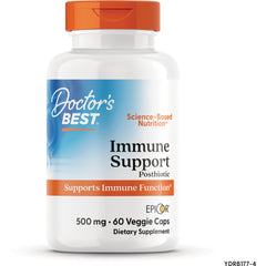 Doctor's BEST Immune Support Postbiotic bottle with orange cap labeled 500 mg 60 Veggie Caps supports immune function