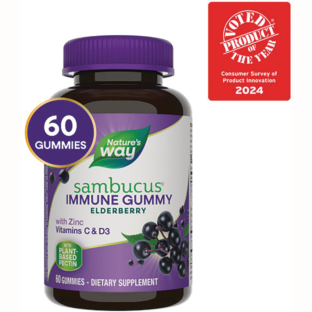 NW883 | Nature's Way Sambucus immune elderberry gummy bottle, 60 gummies, vitamins C & D3, plant-based pectin - Thumbnail