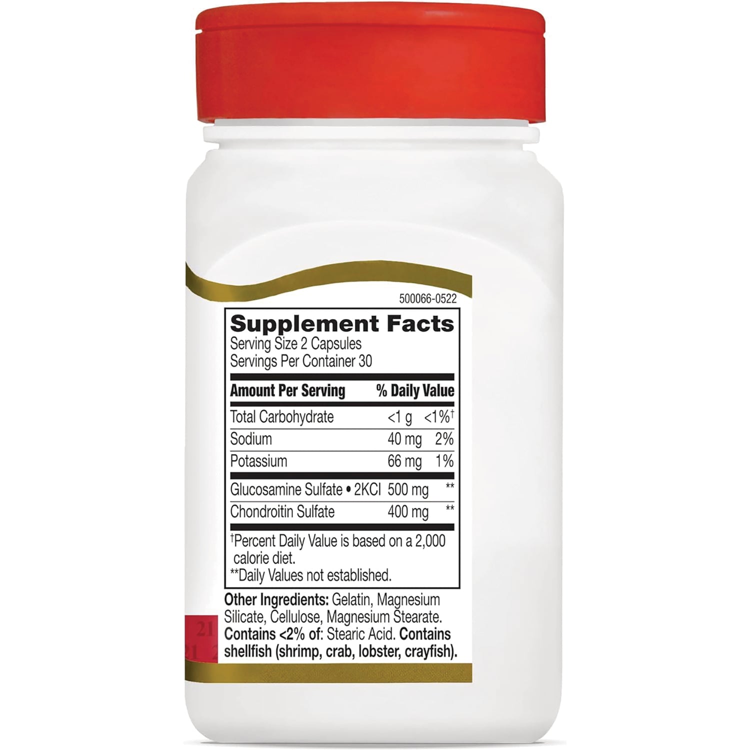 CNT060 | Back of white supplement bottle showing Supplement Facts panel with serving size, ingredients, and allergen warning