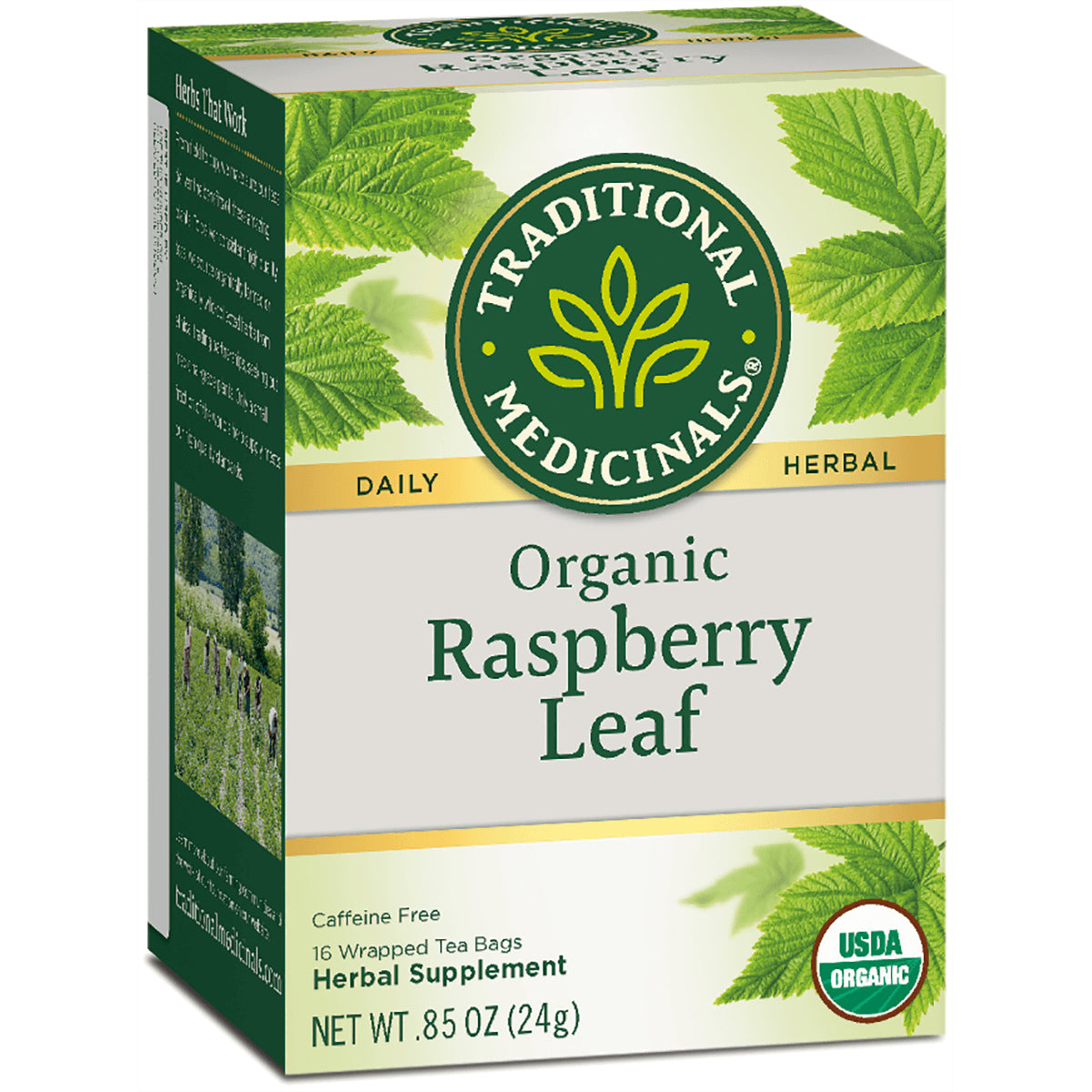 TMD009 | Traditional Medicinals Organic Raspberry Leaf herbal tea, 16 wrapped tea bags, caffeine free, USDA Organic