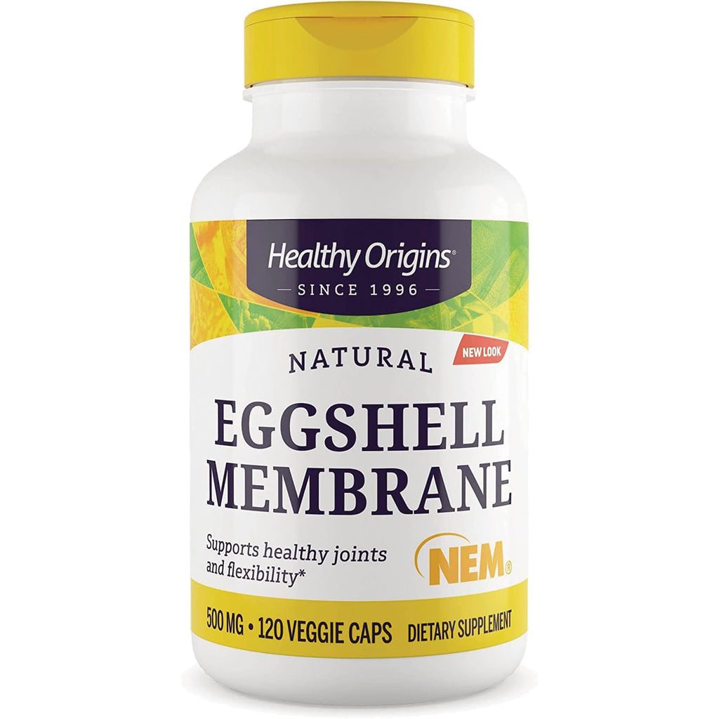 HRG102 | Healthy Origins natural Eggshell Membrane supplement bottle front showing brand, NEM logo, 500 MG 120 veggie caps - Thumbnail