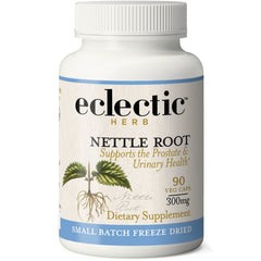 EC037 | White bottle of Eclectic Herb Nettle Root dietary supplement, 90 veg caps, 300mg, small batch freeze dried