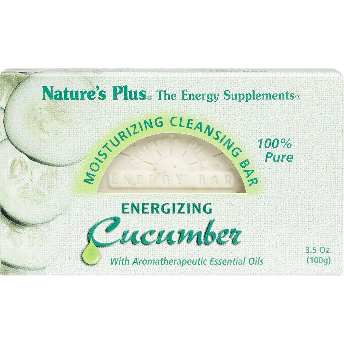 NTP173 | Nature's Plus Energizing Cucumber moisturizing cleansing bar packaging, 100% Pure, 3.5 Oz