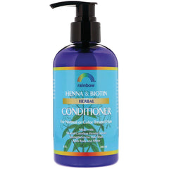 RBR001 | Rainbow Henna & Biotin herbal conditioner bottle with pump, 8 fl oz blue label