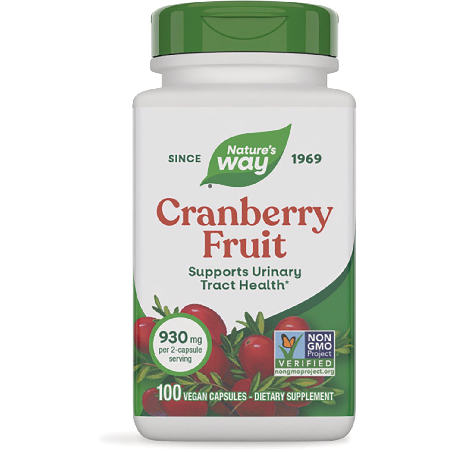 NW049 | Nature's Way Cranberry Fruit bottle front, supports urinary tract health, 100 vegan capsules, 930 mg per 2-capsule serving
