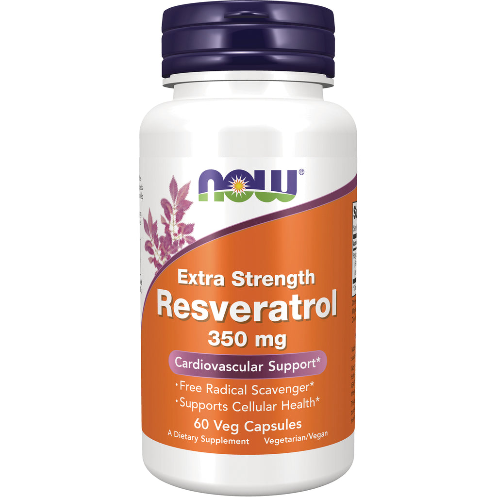 NWF1435 | NOW Extra Strength Resveratrol 350 mg bottle, 60 veg capsules, front label - Thumbnail