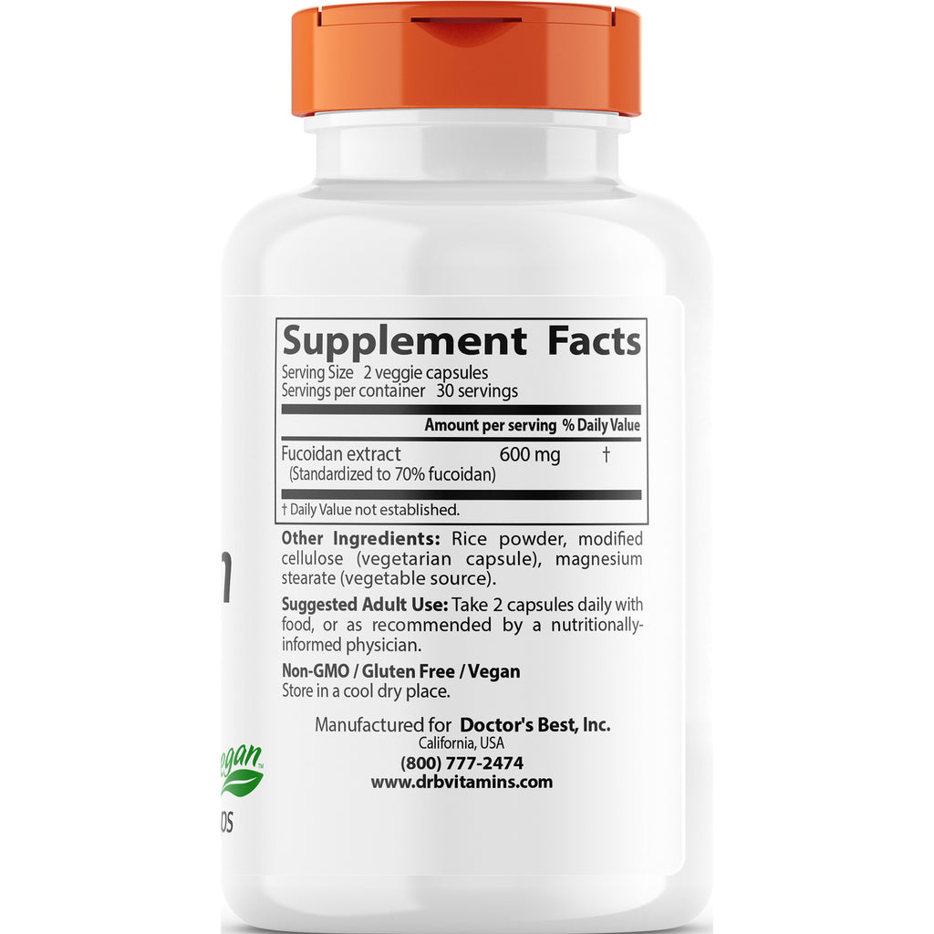 DB109 | back label with Supplement Facts panel and ingredients listing Fucoidan extract 600 mg - Thumbnail