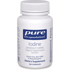 PRN011 | White bottle labeled Pure Encapsulations Iodine (potassium iodide) dietary supplement 120 capsules