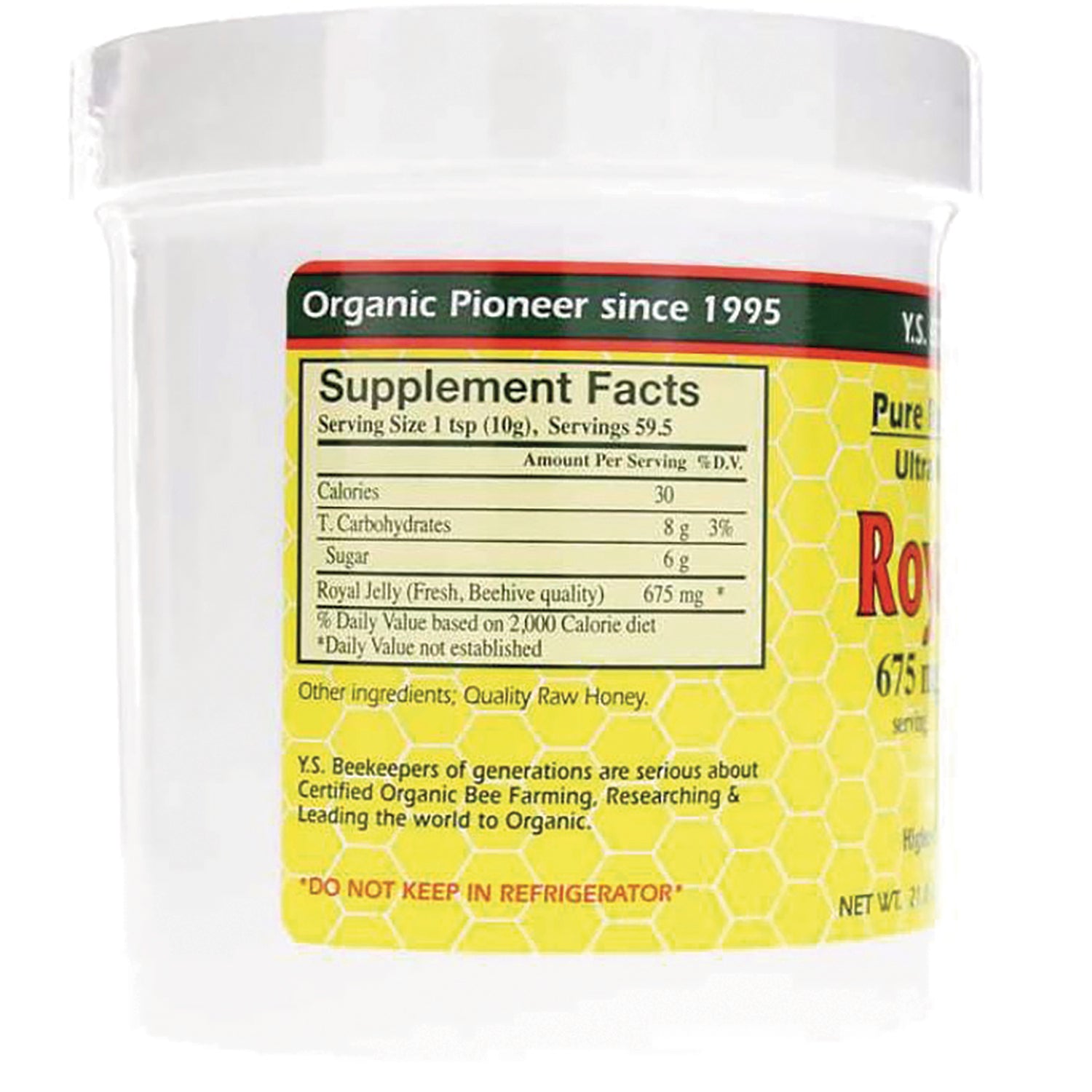 YS002 | Back label with Supplement Facts panel; serving size 1 tsp and 675 mg royal jelly