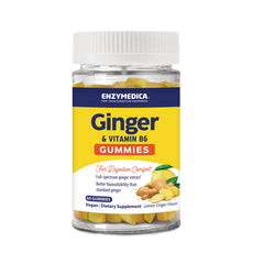 EMD100 | Enzymedica Ginger & Vitamin B6 gummies bottle, lemon ginger flavor, 60 gummies