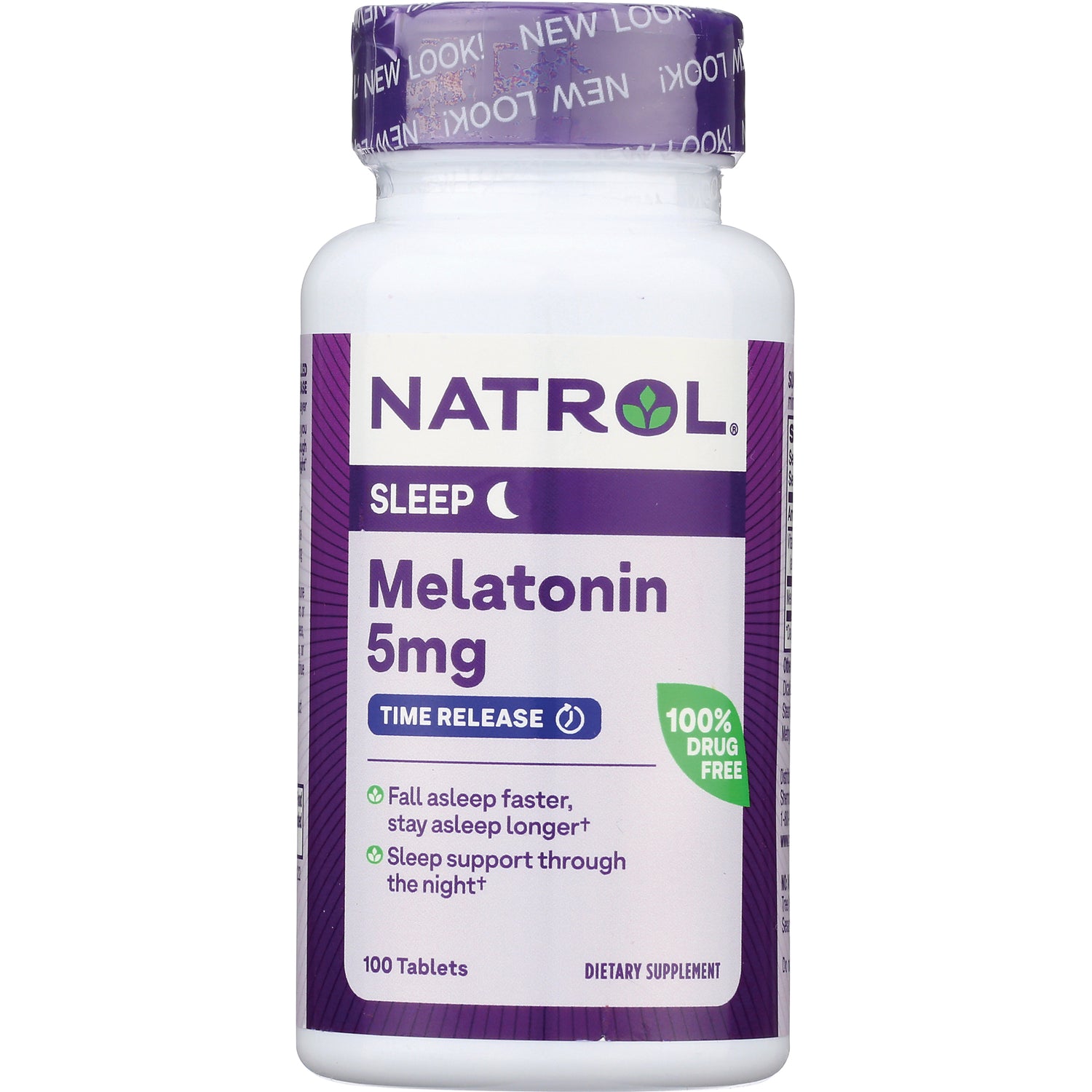 NA410 | Natrol Melatonin 5mg time release bottle front, 100 tablets, purple label