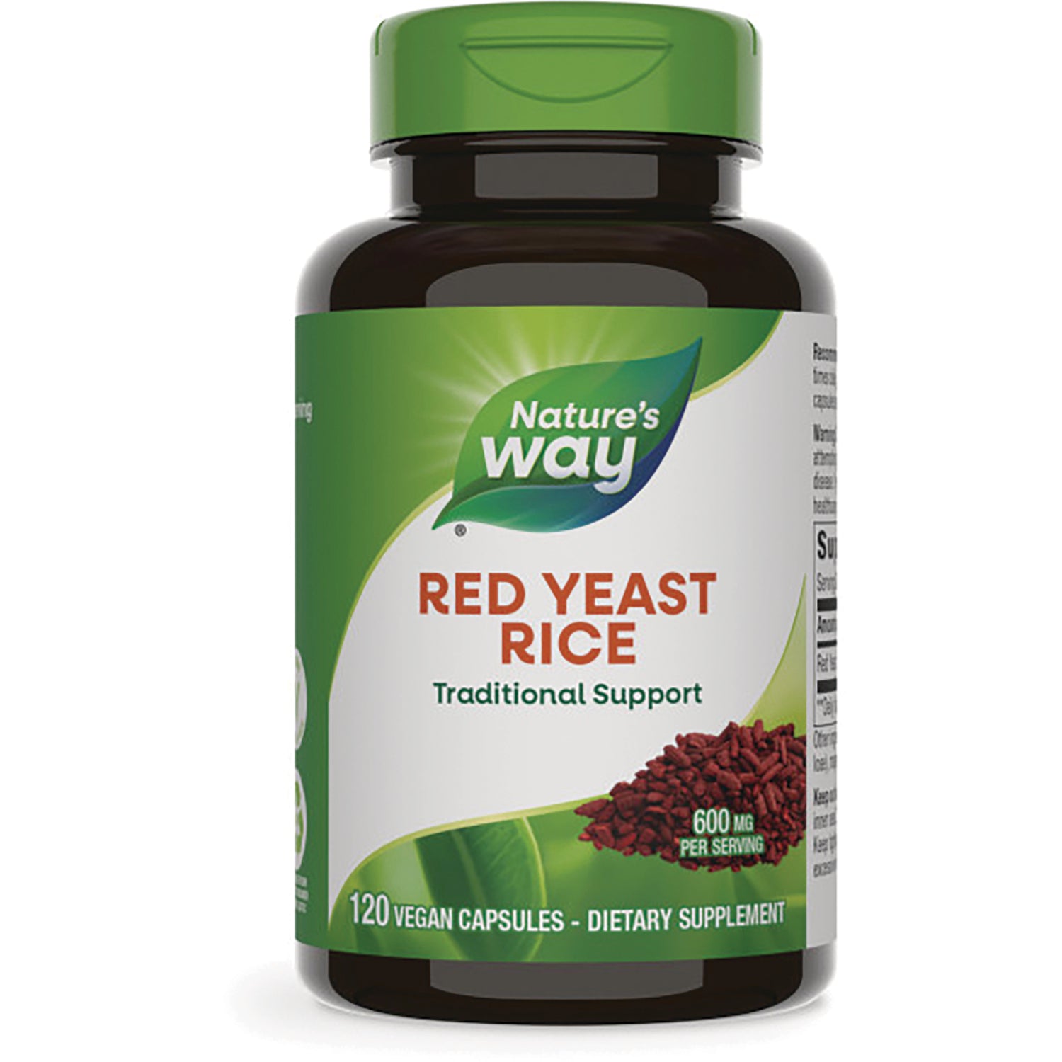 NW615 | Nature's Way Red Yeast Rice supplement bottle, 120 vegan capsules, 600 mg per serving