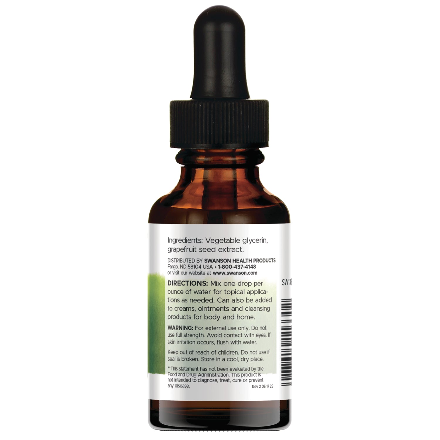 SW1330 | Ingredients: Vegetable glycerin, grapefruit seed extract. Directions: Mix one drop per ounce of water