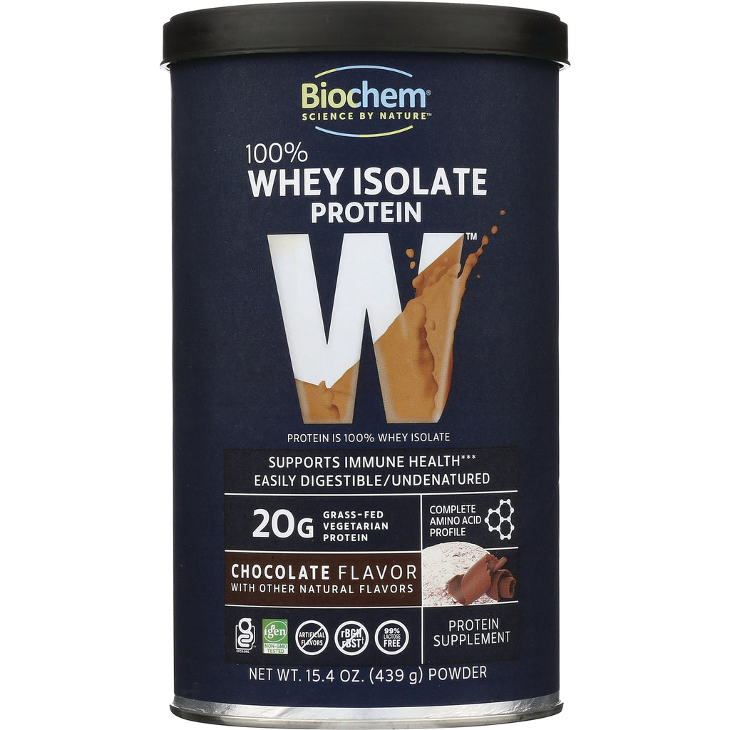 CRL366 | Biochem 100% Whey Isolate protein powder chocolate flavor front label 15.4 oz (439 g) - Thumbnail