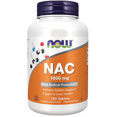 NWF1317 | NOW NAC 1000 mg dietary supplement bottle with orange label, 120 tablets