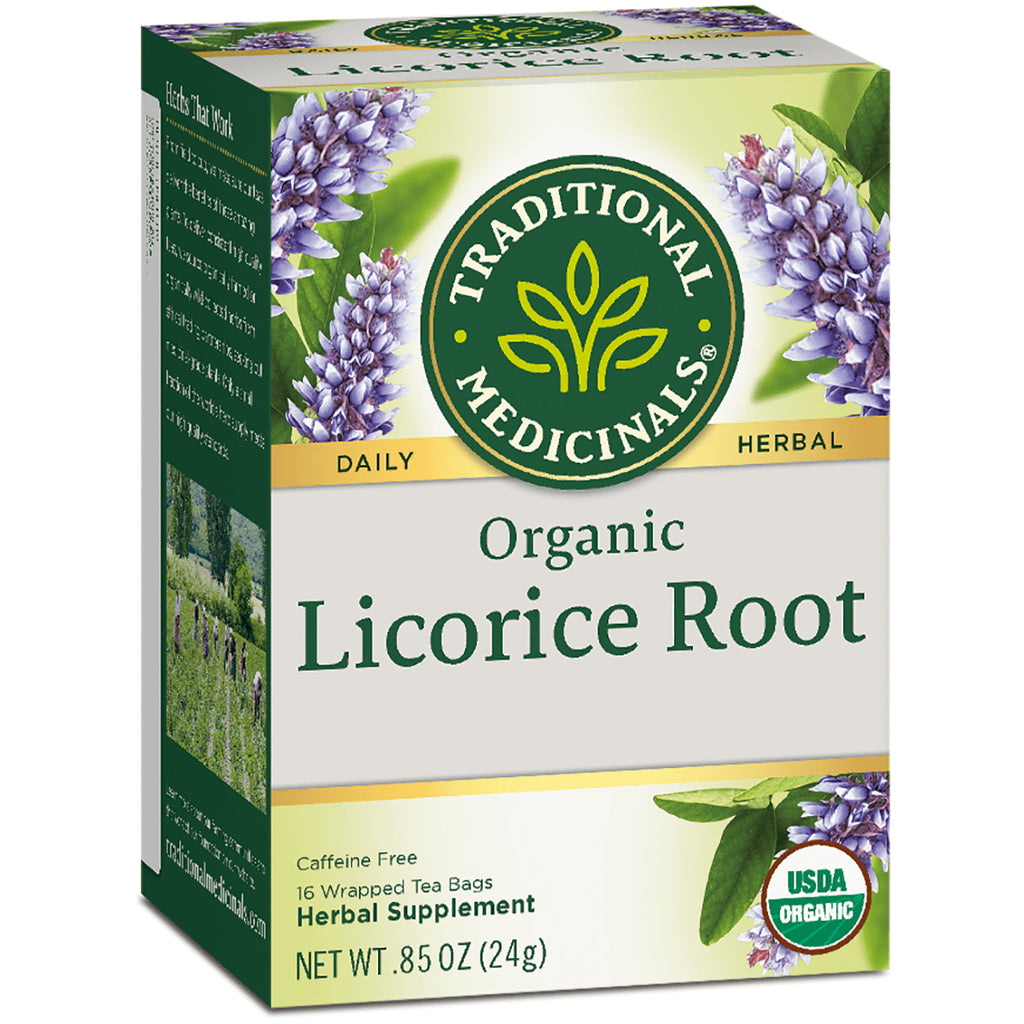 TMD023 | Traditional Medicinals Organic Licorice Root tea box, caffeine free, 16 wrapped bags, USDA Organic - Thumbnail
