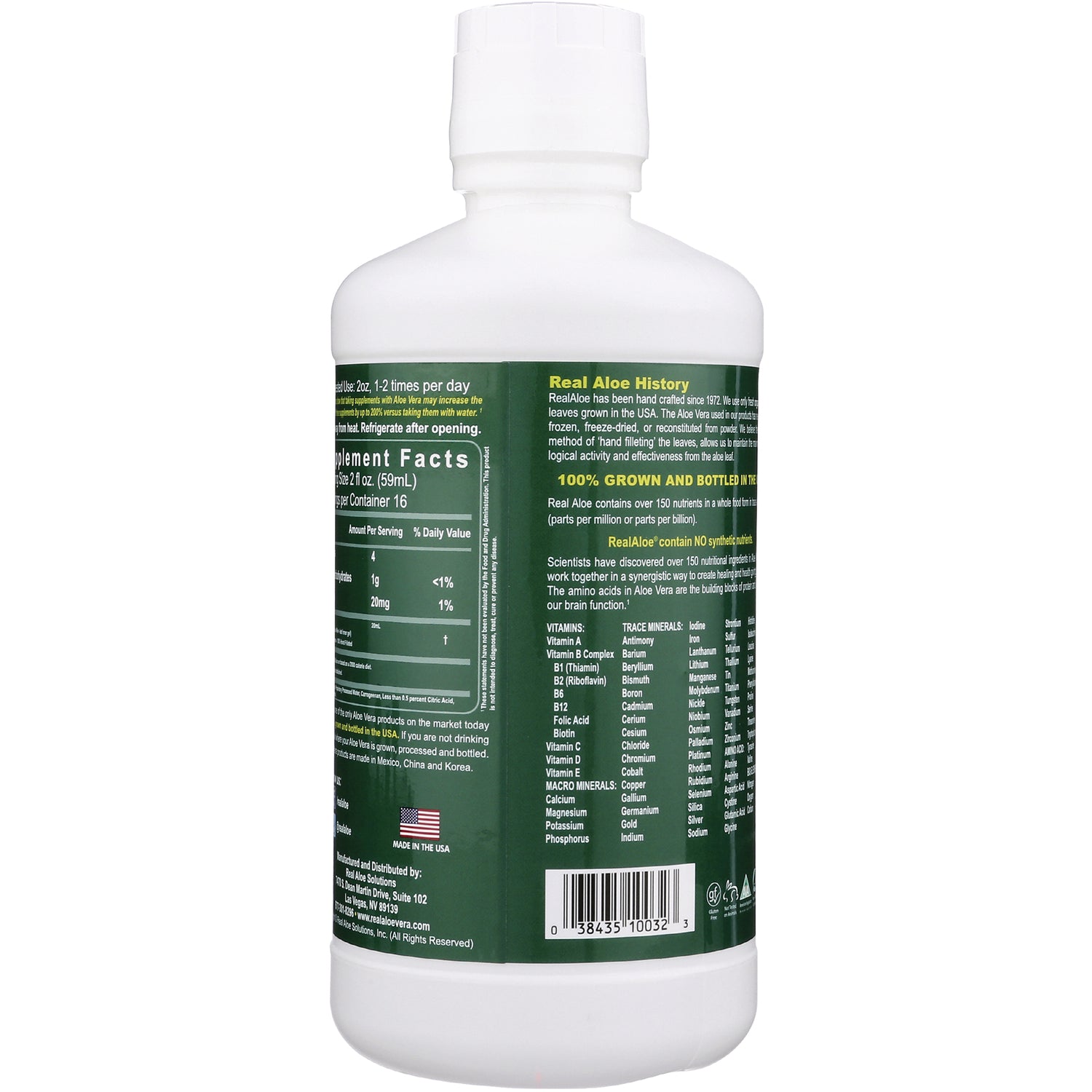 RA005 | Back label of white bottle showing supplement facts panel and barcode