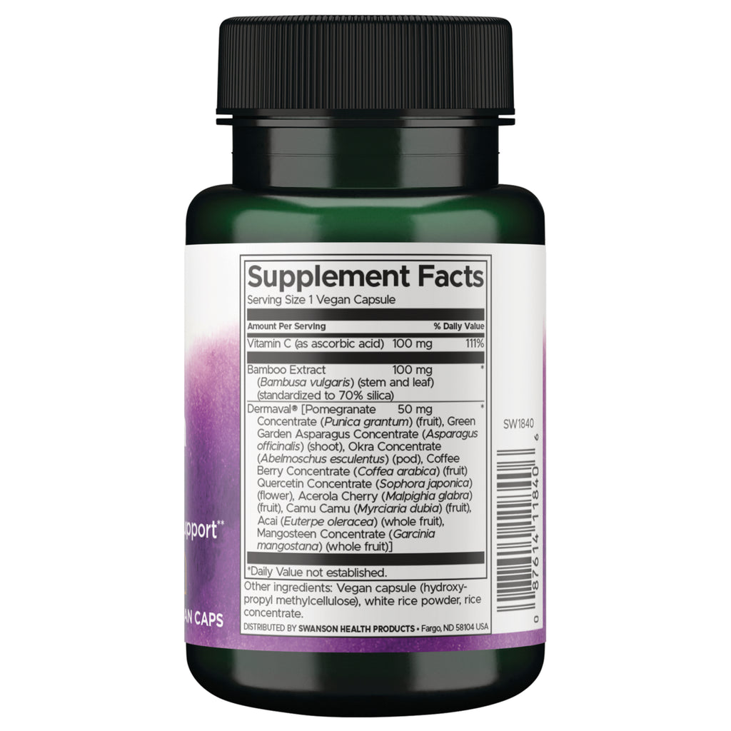 SW1840 | Back of label with Supplement Facts panel for veggie capsule with Vitamin C 100 mg and botanical extracts on bottle back - Thumbnail