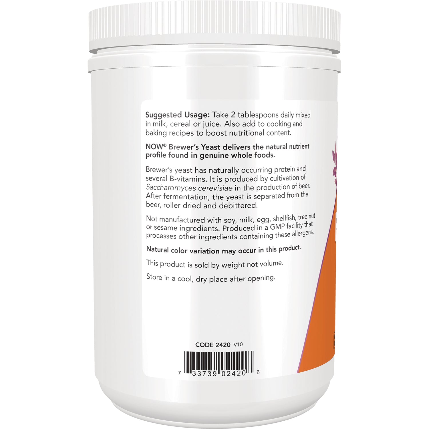 NWF863 | Back label of white supplement jar showing suggested usage text and barcode