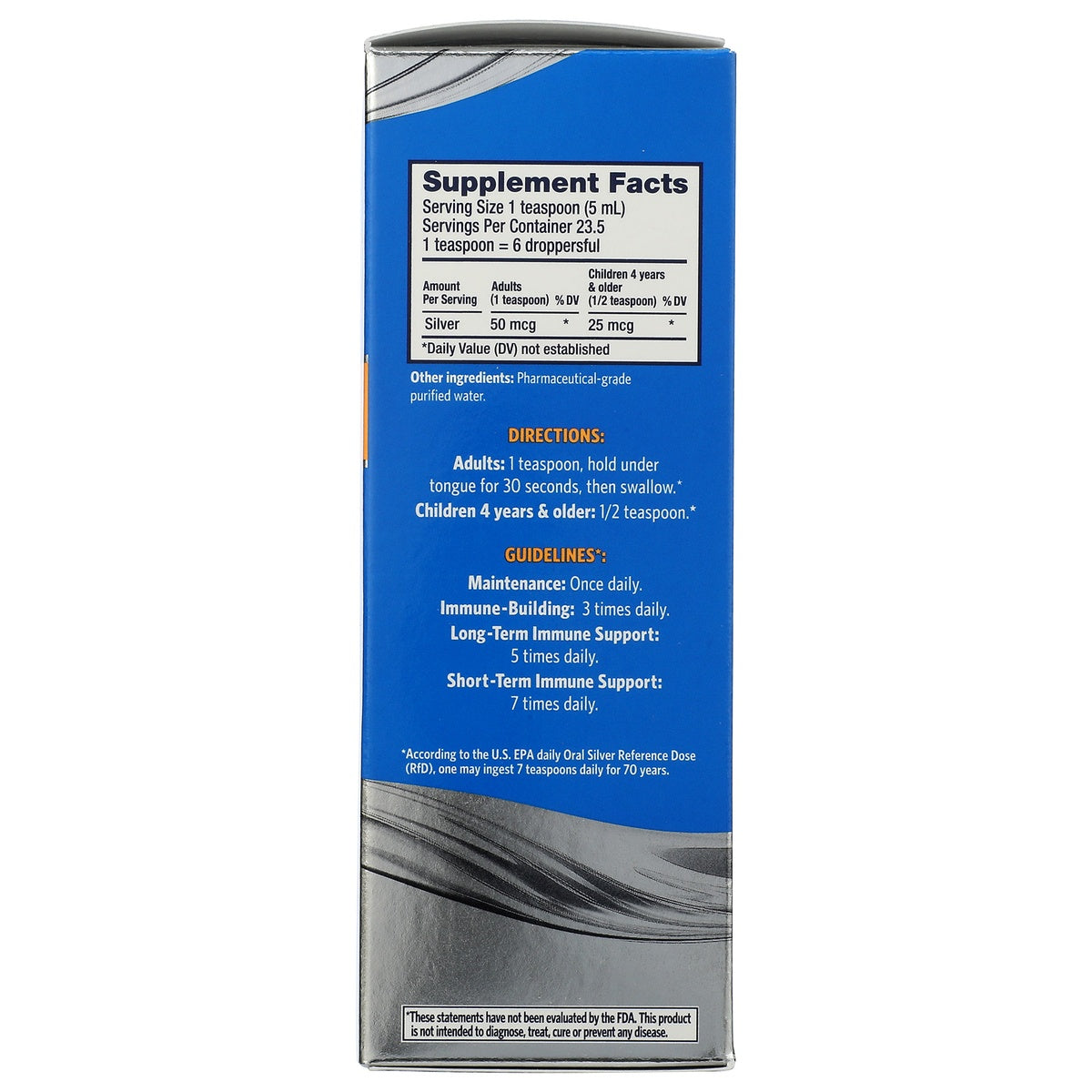 SSL001 | Back panel of supplement box showing Supplement Facts, directions, and dosage guidelines