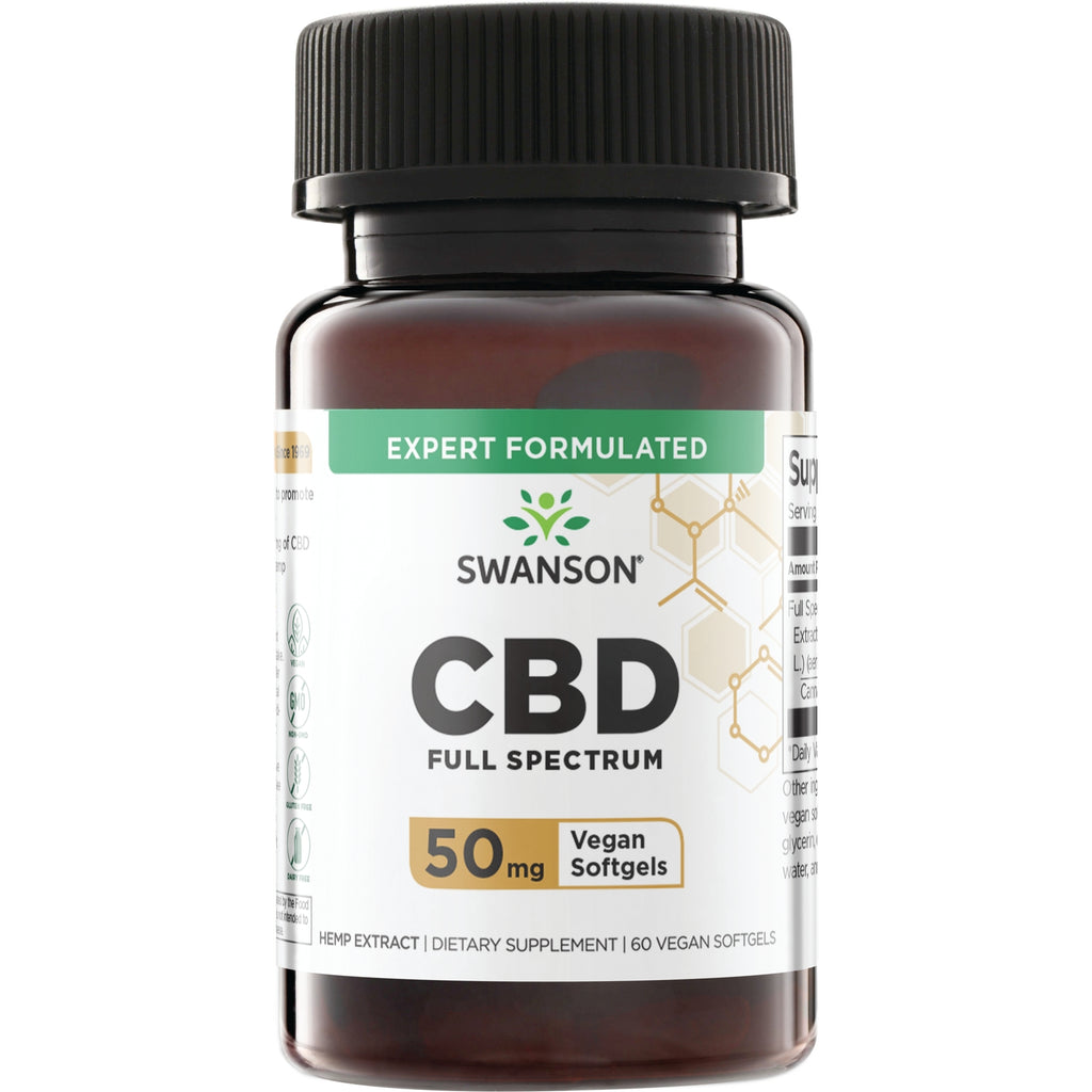 SW1891 | Swanson CBD Full Spectrum, 50 mg Vegan Softgels, 60 count bottle front - Thumbnail