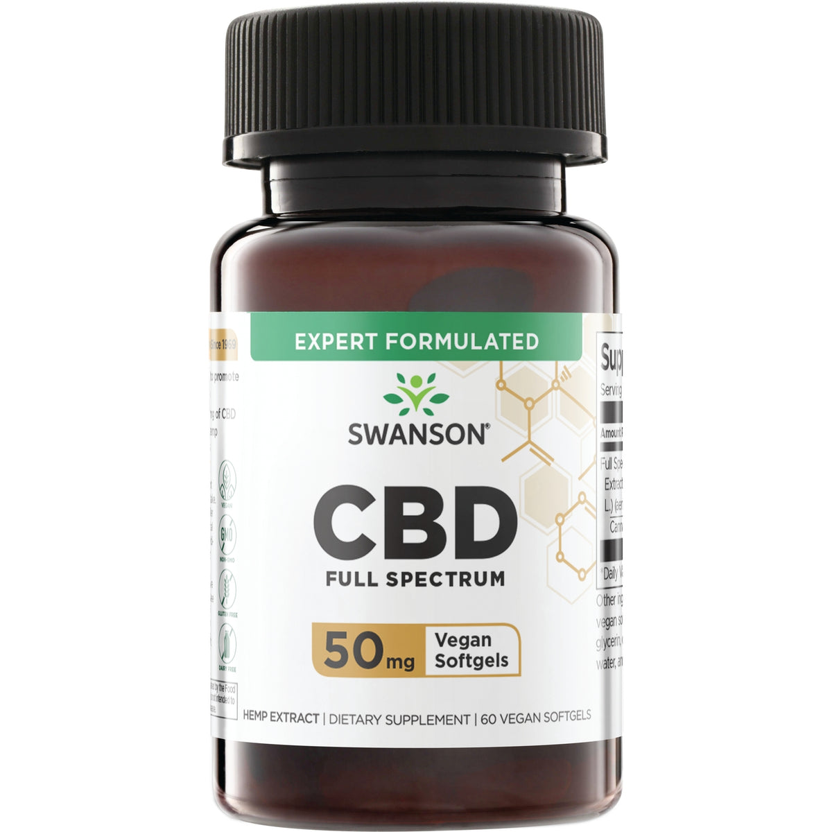 SW1891 | Swanson CBD Full Spectrum, 50 mg Vegan Softgels, 60 count bottle front