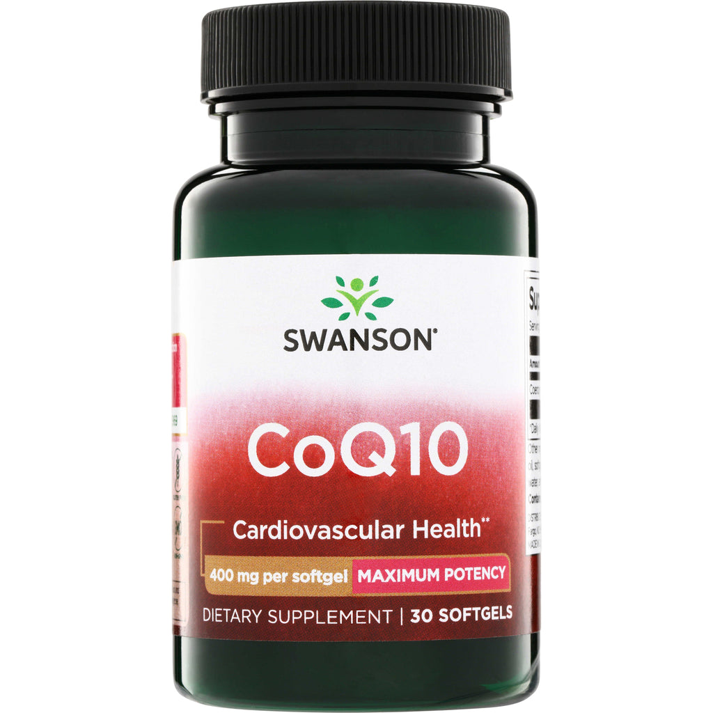 SWU716 | Swanson CoQ10 dietary supplement bottle, 400 mg per softgel, maximum potency, 30 softgels, Cardiovascular Health - Thumbnail