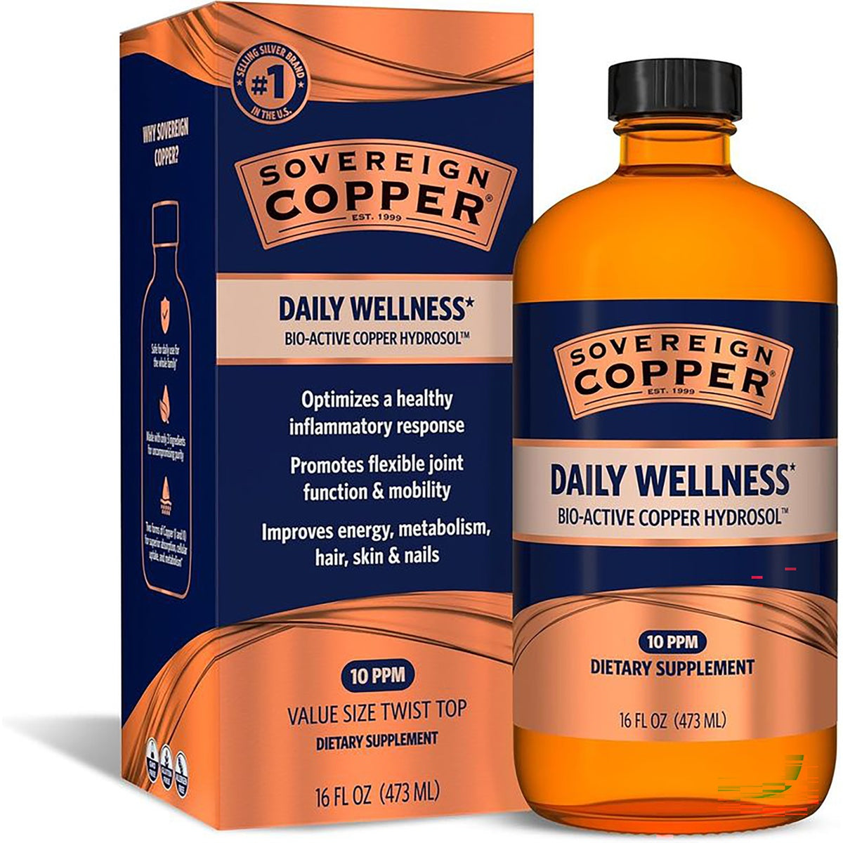 SSL013 | Sovereign Copper Bio-Active Copper Hydrosol front label, Daily+ Wellness, 16 fl oz