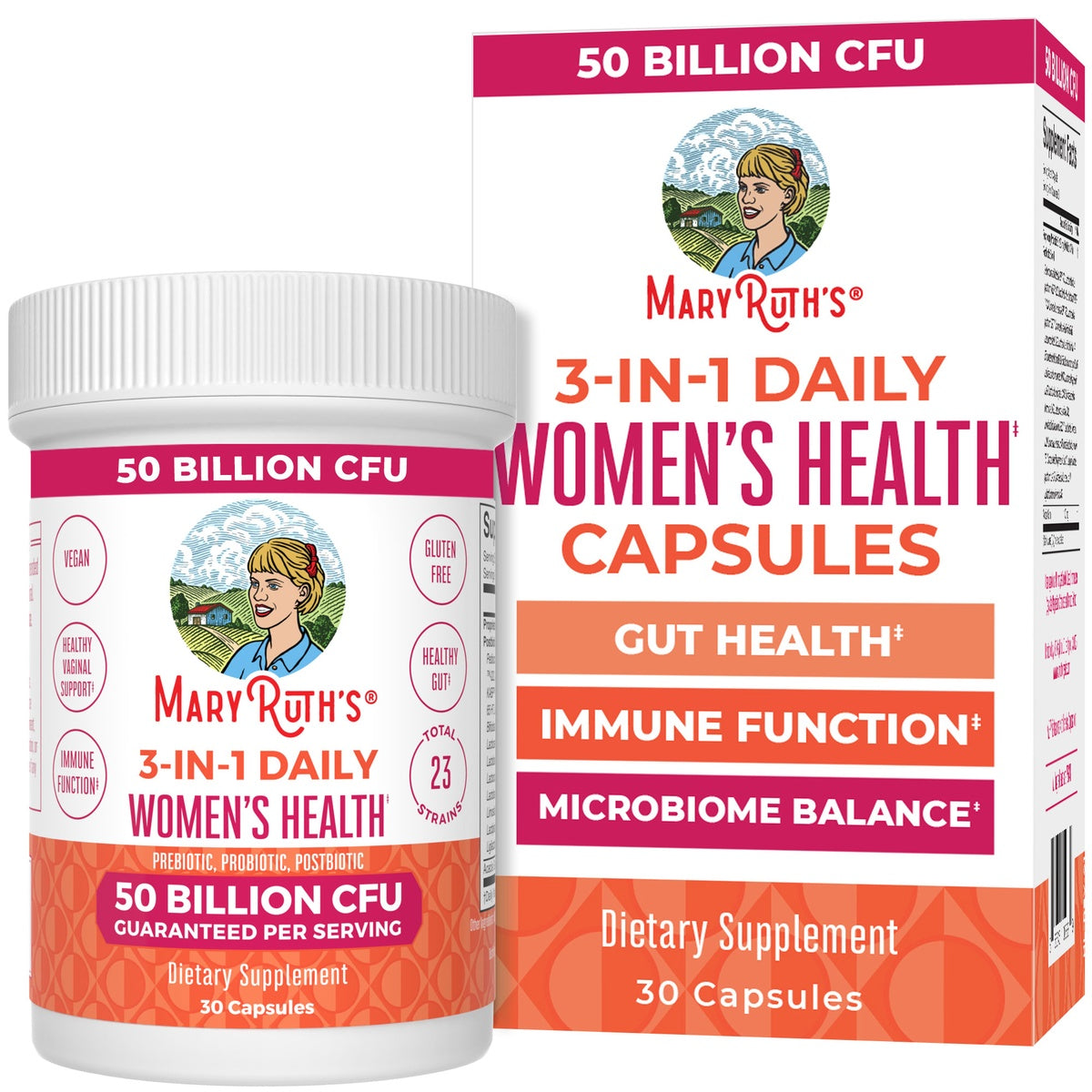 MRR028 | MaryRuth's 3-in-1 Daily Women's Health supplement box, 50 billion CFU, 30 capsules