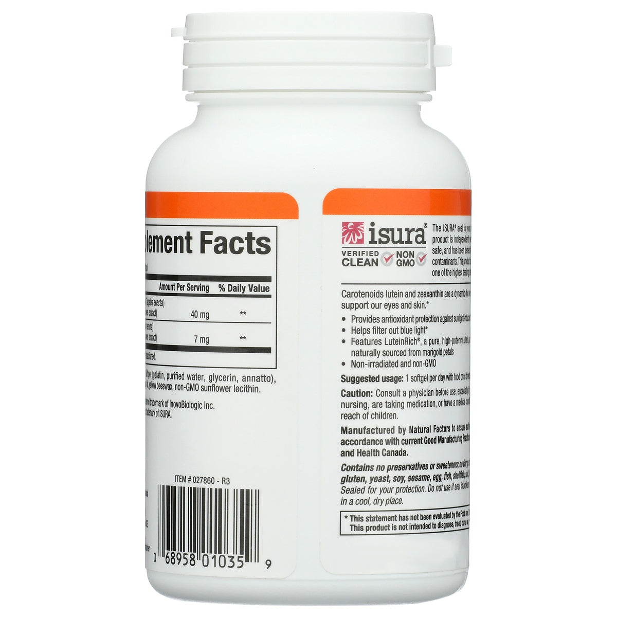NFC178 | Back label of supplement bottle showing Supplement Facts, ingredients, usage, warnings, and barcode