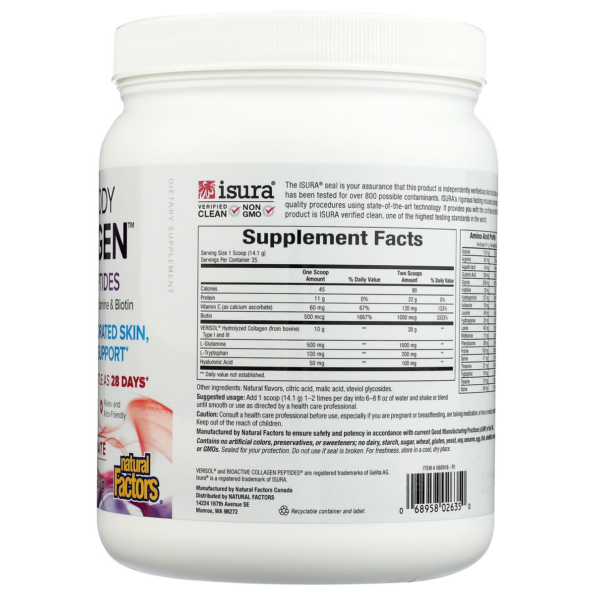 NFC205 | Natural Factors collagen supplement label with Supplement Facts and ingredient details