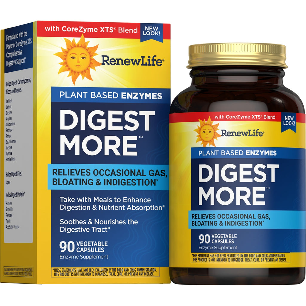 RNL227 | RenewLife DigestMore Ultra Enzymes bottle and box showing 90 vegetarian capsules label - Thumbnail
