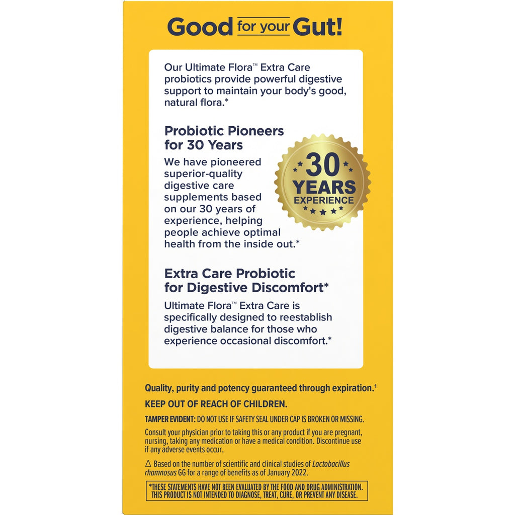 RNL229 | Brand infographic for Ultimate Flora Extra Care probiotics highlighting 30 years of experience and digestive support - Thumbnail
