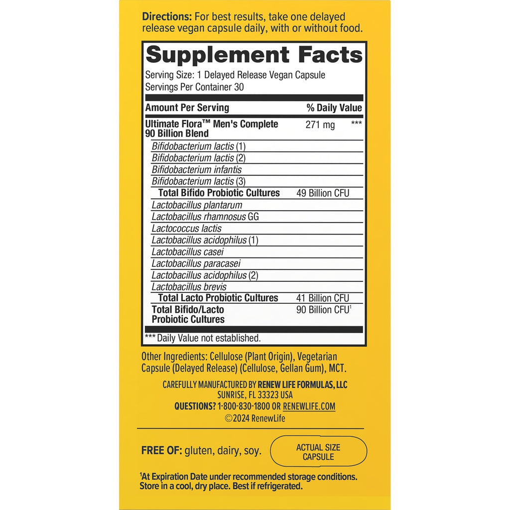 RNL241 | Supplement Facts panel for delayed release vegan capsules with directions, ingredients, and probiotic strains - Thumbnail
