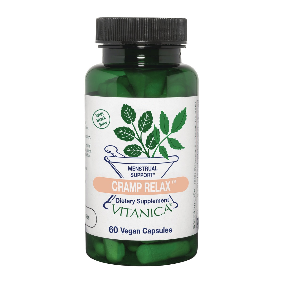 VNA022 | Vitanica Cramp Relax dietary supplement bottle, 60 vegan capsules, with black haw