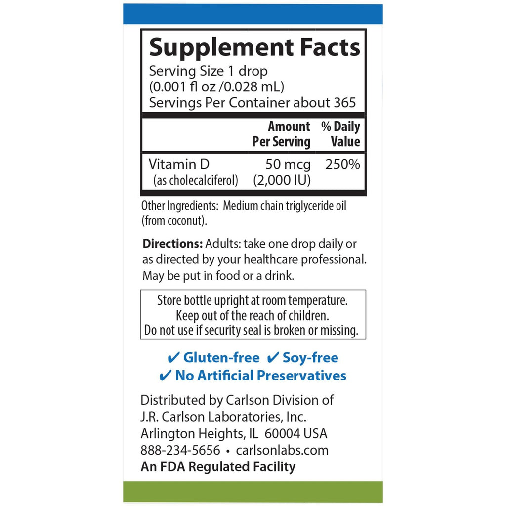 CSN192 | Supplement Facts panel for liquid Vitamin D drops with directions, ingredients, and storage warnings - Thumbnail