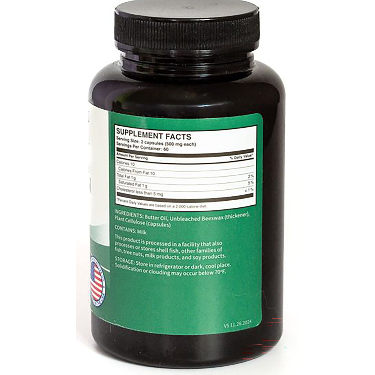 GRP012 | Supplement facts label on a bottle of capsules