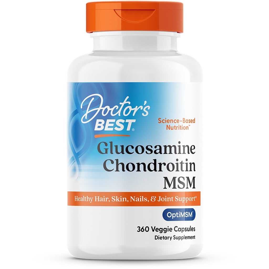 DB238 | Doctor's Best Glucosamine Chondroitin MSM white bottle with orange cap labeled 360 Capsules dietary supplement - Thumbnail